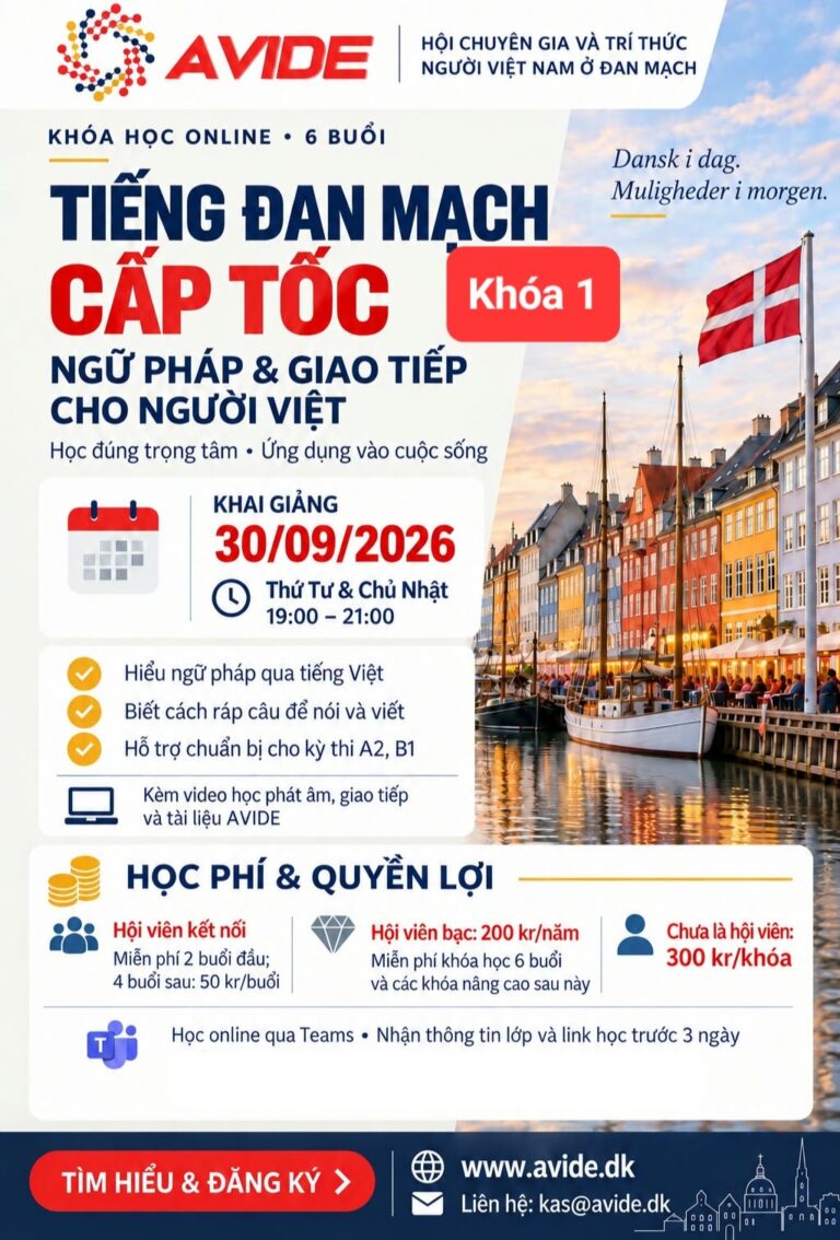 Poster khóa tiếng Đan Mạch cấp tốc của AVIDE, khai giảng 30/09/2026