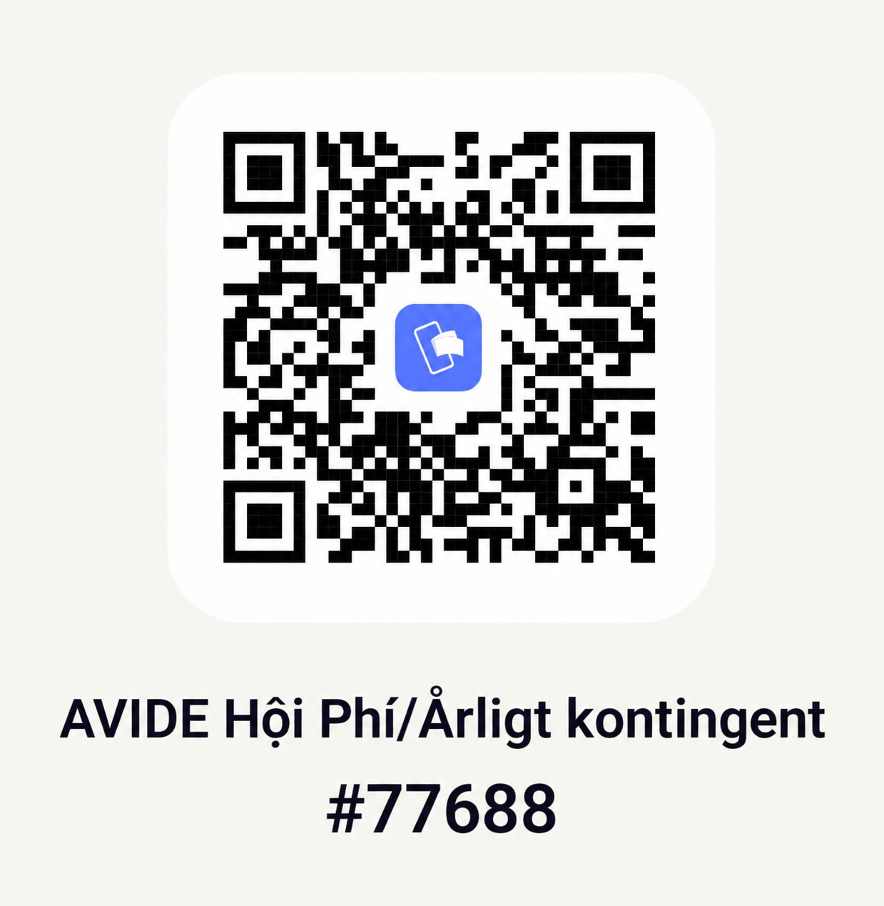 Mã QR thanh toán MobilePay của AVIDE, Box #77688 – AVIDE Hội Phí/Årligt kontingent