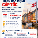 Poster khóa tiếng Đan Mạch AVIDE: khai giảng 30/09/2026, 6 buổi online qua Teams, học phí và quyền lợi hội viên.