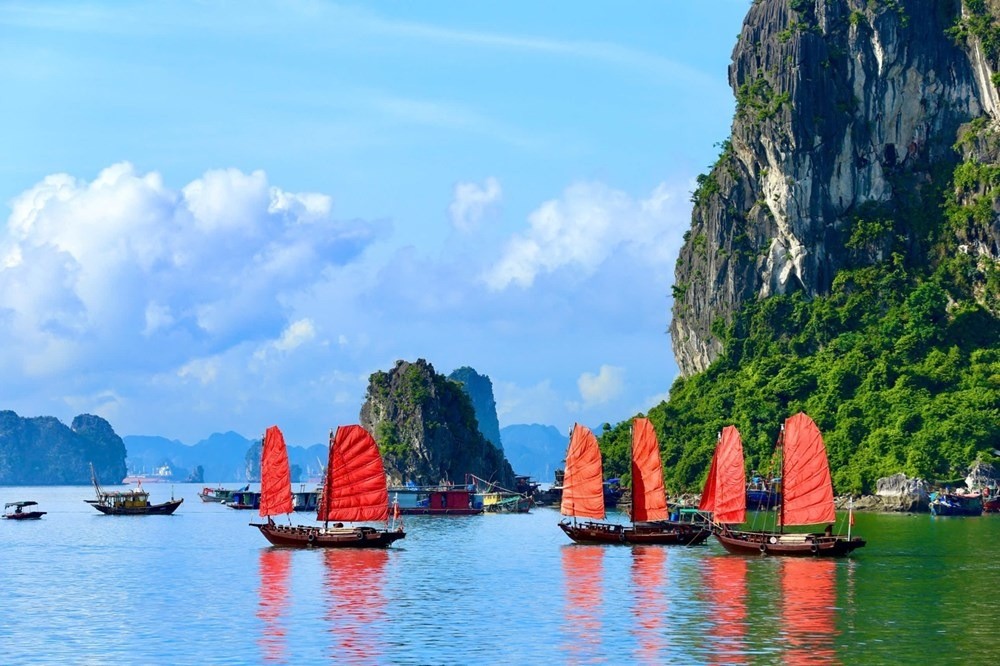 Thuyền buồm cánh đỏ truyền thống trên vịnh Hạ Long. Ảnh: Báo Văn hóa (baovanhoa.vn)